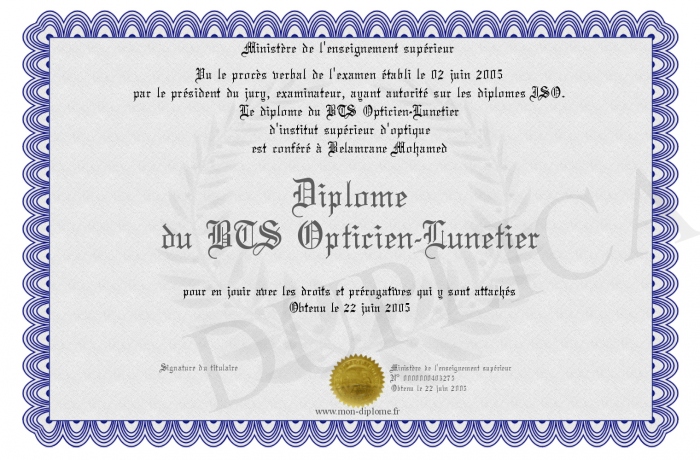 diplome opticien